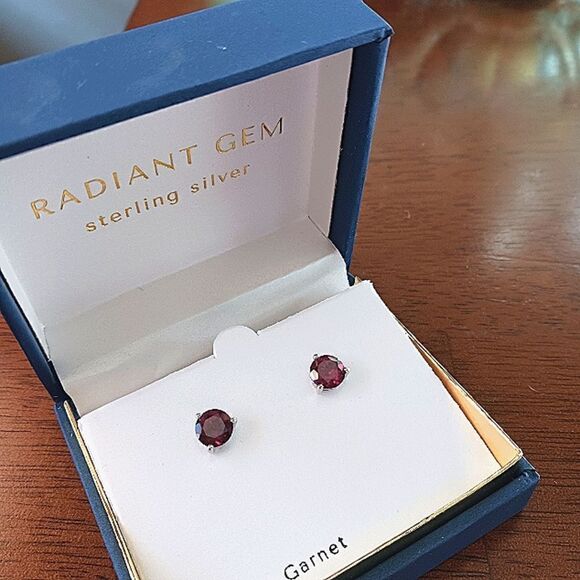 Genuine Garnet Sterling Silver Stud Earrings NWT - Picture 3 of 16